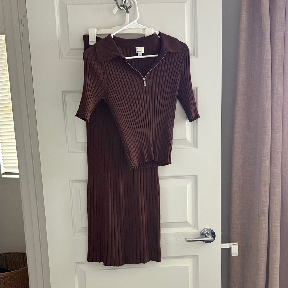 a new day Brown Ribbed Midi coord